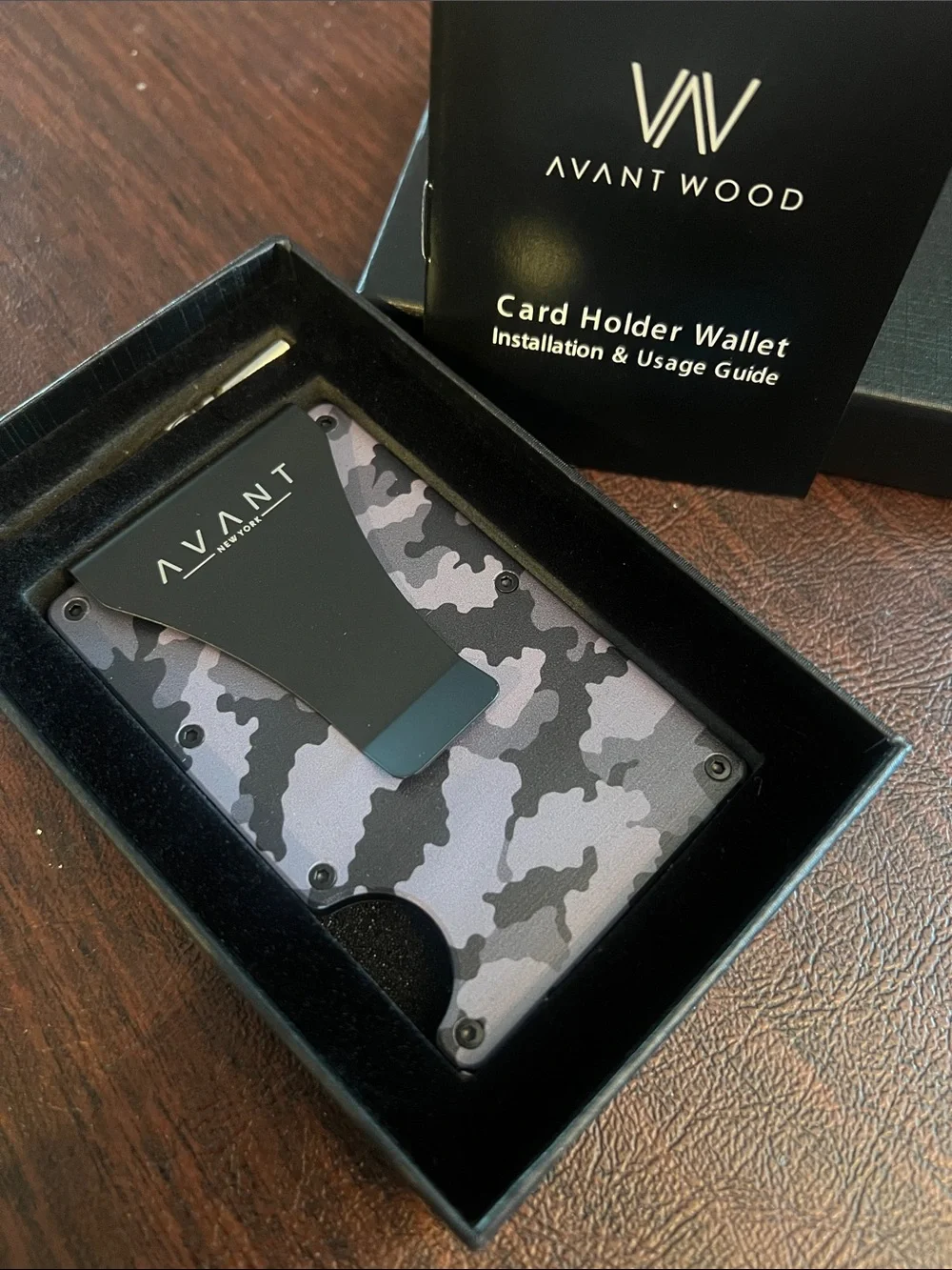 Gray Camo Card Holder Wallet with Black Money Clip